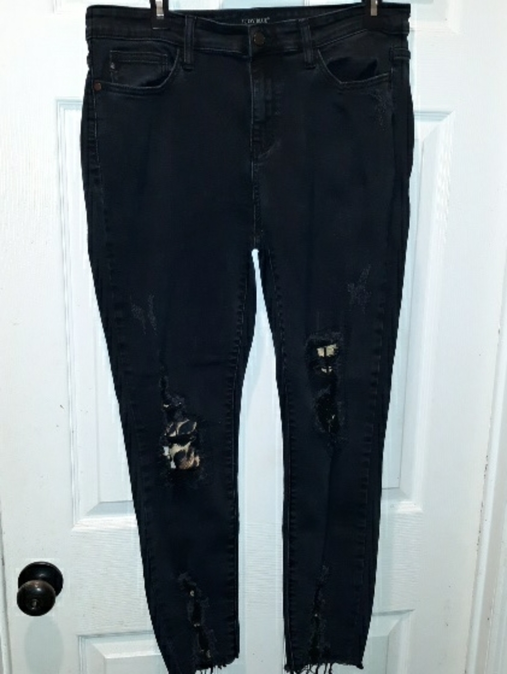 Judy Blue "Skinny Fit" Washed Black Animal Print Distressed Patched Jegging Jean